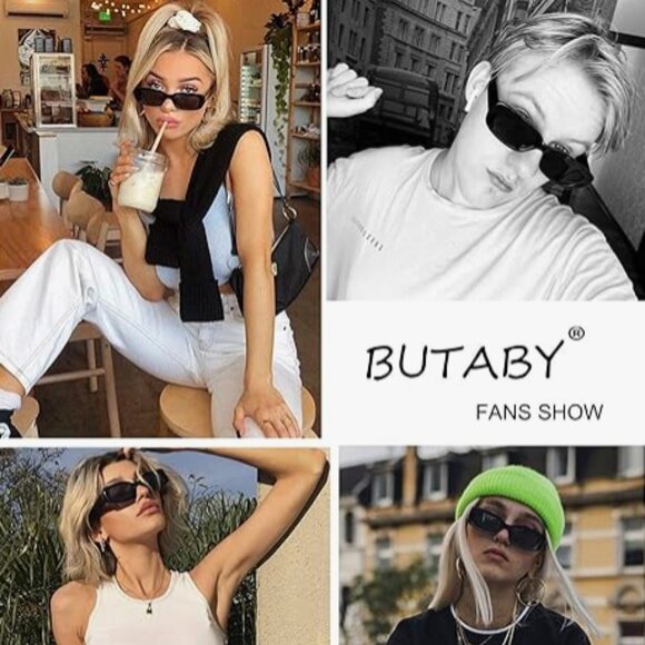 BUTABY Retro Rectangle Sunglasses for Women, 90’s Vintage, UV400 Protection. - Picture 3 of 5